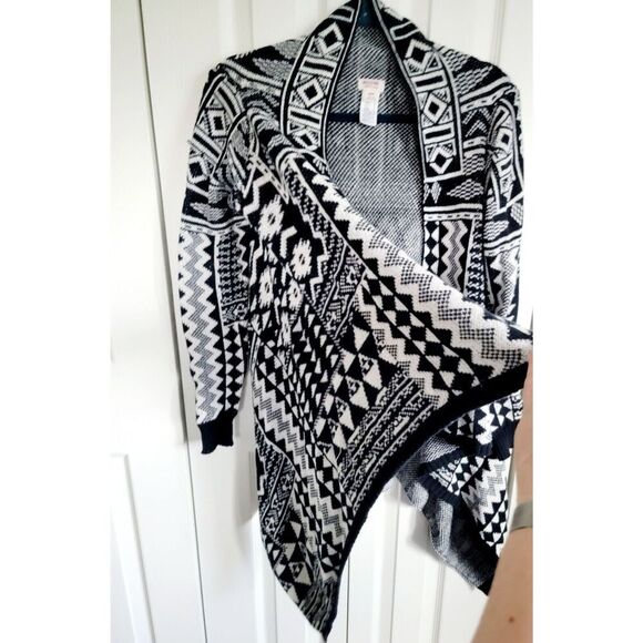 Mossimo M Open Cardigan Black White Aztec Print Southwestern Hi Lo Cotton Med - Picture 4 of 6